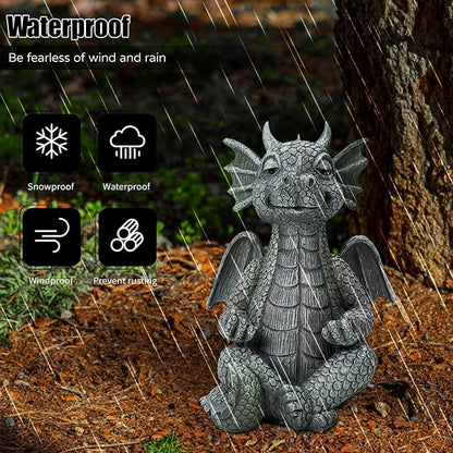 Garden Dragon Statue Decor - Meditation Dragon Sculpture Figurine Outdoor Decoration, Zen Yoga Garden Art Sculpture for Patio Lawn Yard Balcony Indoor Decor(Hands Flat)