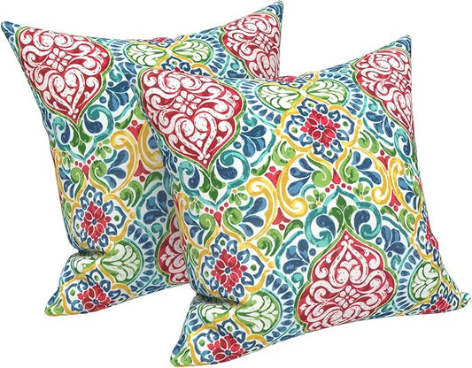 LVTXIII Outdoor Throw Pillows, Decorative Throw Pillows with Inserts, 20"x20" Square Pillows for Bed, Couch, Sofa and Patio Furniture, Set of 2, Damask Red
