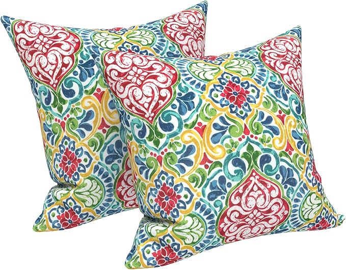 LVTXIII Outdoor Throw Pillows, Decorative Throw Pillows with Inserts, 16"x16" Square Pillows for Bed, Couch, Sofa and Patio Furniture, Set of 2, Damask Red
