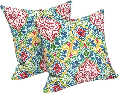 LVTXIII Outdoor Throw Pillows, Decorative Throw Pillows with Inserts, 16"x16" Square Pillows for Bed, Couch, Sofa and Patio Furniture, Set of 2, Damask Red