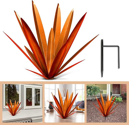 Homight Large Agave Sculpture Rustic Metal Agave Plant Outdoor Interior Decoration Outdoor Lawn Decoration Yard Wooden Posts Matching Garden Suitable for Patio