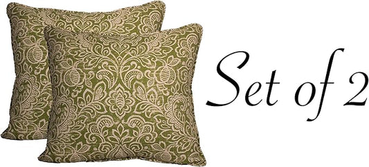 Comfort Classics Indoor/Outdoor Green Floral Pattern Throw Pillow with welt (Set of 2) 24 x 22 x 6