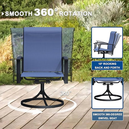 Patio Swivel Chairs Set of 2, Outdoor Swivel Chairs with Armrest, High Back Patio Chair with Metal Frame, All-Weather Outdoor Dining Chair for Deck, Porch and Lawn, Blue