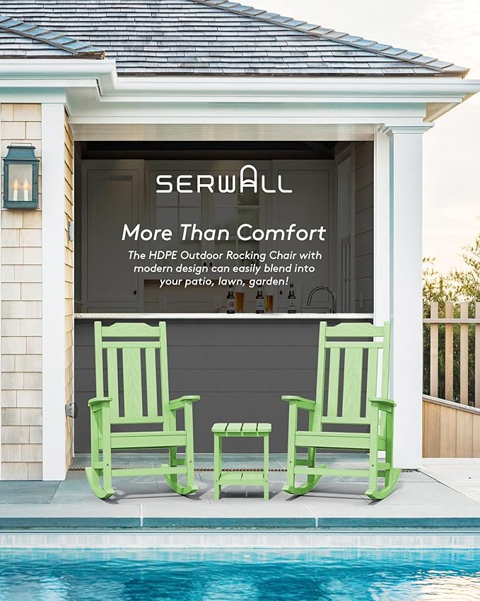 SERWALL Outdoor Rocking Chair Set of 2, Patio Rocking Chairs Set, HDPE Rocking Chair Outdoor for Adults, Heavy Duty Front Porch Rocker, Mint