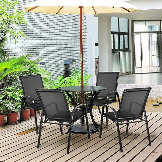 Tangkula 4 Piece Patio Dining Chairs, Outdoor Bistro Chairs W/Curved Armrests, Easy-to-Dry Fabric, Reinforced Steel Frame, Wide & Comfortable Camping Chairs for Garden, Poolside, Backyard (2, Black)