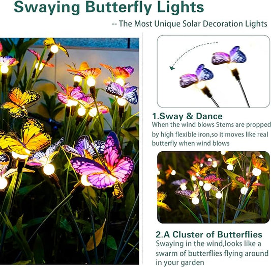 TONULAX Solar Garden Lights - Swaying Butterfly Light, Swaying in The Wind, Solar Outdoor Lights, Yard Patio Pathway Decoration, High Flexibility Iron Wire & Realistic Butterflies (2 Pack)
