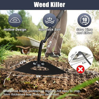 Hoe Garden Tool, Hollow Hoe with 85 Inch Long Handle, Adjustable Manual Weeder Heavy Duty Garden Hoe for Weeding, Digging, Hoeing, Cutting and Loosing Soil