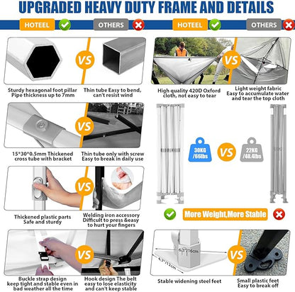 HOTEEL 10x15 Pop up Canopy Tent for Parties, Heavy Duty Easy Setup Tent Without Sidewalls, Outdoor Commercial Instant Gazebo for Wedding Event, with Roller Bag & Sand Bags, White(Hexagonal Frame)