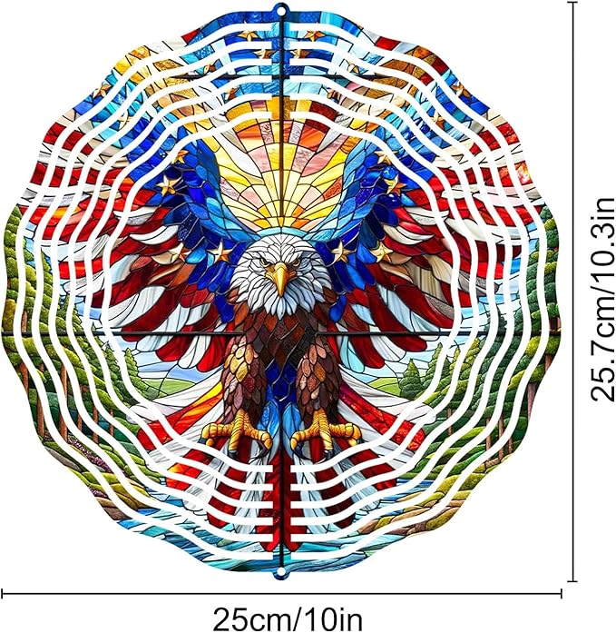 10 Inch 3D Flag Eagle Wind Spinner, Unique Metal Hanging Kinetic Wind Sculpture Gifts for Women Mom Grandma Wife, Outdoor & Indoor Decorations, Yard and Garden Ornament