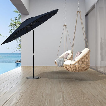 Midtown Umbrellas The Swilt 8 Feet Patio Umbrella in Sunbrella Canvas Navy Acrylic Fabric - Fiberglass Ribs, Auto-Tilt Aluminum Frame For Backyard, Deck, Garden, Pool - White Pole