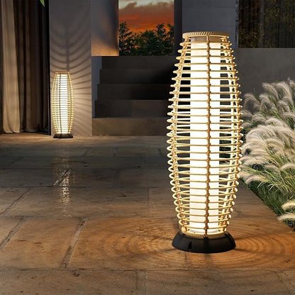 Solar Yard Outdoor Floor Lamp 2-Pack Solar Lights Solar Powered Lantern Weather-Resistant Wicker Deck Lights, Lamp Large for Patio Garden (Austin Natural Brown, 2PCS)