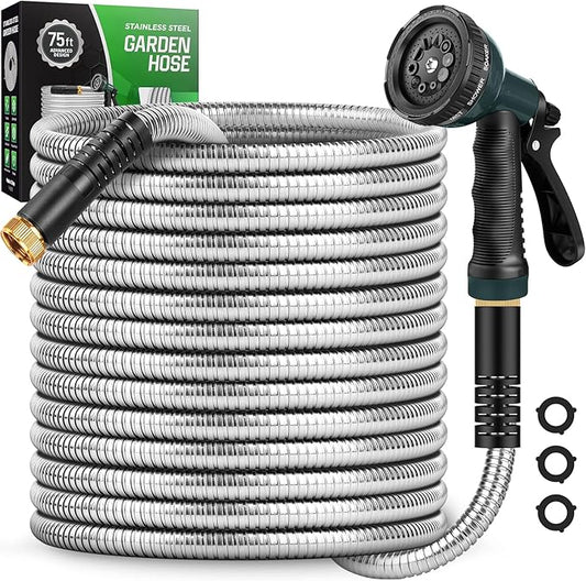 Garden Hose 50 FT with 10-Function Nozzle, Leak-proof Metal Connector Water Hose, No Knots, Kink-Free, Lighter, Anti-Pets, Wear-Resistant, 3/4 GHT, Metal Hose for Garden, Yard, Outdoor