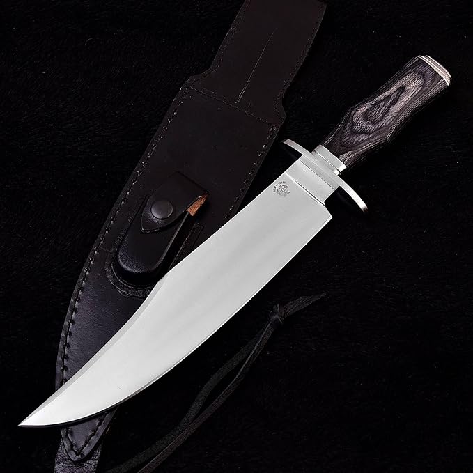 Survival Hunting Knife with Sheath, Handmade 15-inch Full Tang D2 Fixed Blade Tactical Bowie Knife for Camping, Outdoor, Bushcraft with Solid Engineered Wood Handle,Gift for BF/MEN (Grey)