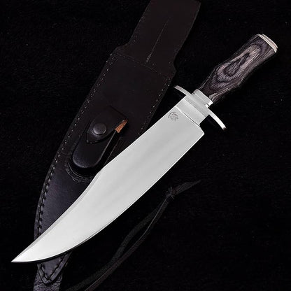 Survival Hunting Knife with Sheath, Handmade 15-inch Full Tang D2 Fixed Blade Tactical Bowie Knife for Camping, Outdoor, Bushcraft with Solid Engineered Wood Handle,Gift for BF/MEN (Grey)