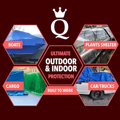 QUEEN OF TARPS | 10x12 Light Duty Tarp Waterproof, 70 GSM is 7 MIL, UV/Tear Resistant Tarp, Camping, Outdoor Furniture, Car, Tents, Painting, Firewood Protection | 10x12, Light Duty