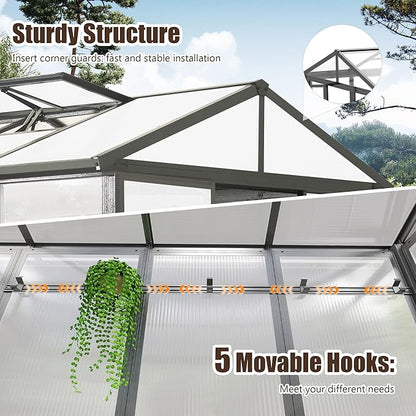 Domi 6.5x8FT Greenhouse, Polycarbonate Green House with Fully Auto Temperature Control Vent, Outdoor Full Aluminum Heavy Duty Greenhouse with Extra 7.8FT Walk-in Height for Garden Backyard, Dark Grey