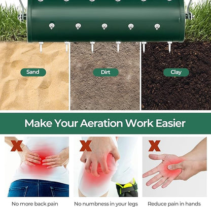 S AFSTAR 21" Manual Lawn Aerator, Heavy Duty Rolling Aerator Lawn Tool Filled Sand Stone with 51" Detachable Handle & Tine Spikes for Soil Loosening, Push Grass Aeration for Garden Yard
