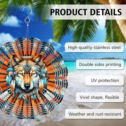 Wolf Wind Spinner, Wolf Wind Spinner Hanging for Yard and Garden, Unique Gift Wind Spinner, 3D Hanging Wind Spinner Outdoor