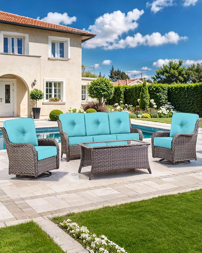 Luxury 22x24/22x25 6-Inch Outdoor Seat Cushions - Set of 2 Water Repellent Patio Chair Cushion for Porch Rattan Dining Rocker Glider Chairs Loveseat Couch Sectional Sofa - Turquoise
