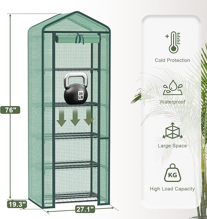 Greenhouse for Indoor Outdoor, Small Plastic Plant Green House 5-Tier Rack Stand Portable Greenhouses with Durable PE Cover for Seedling