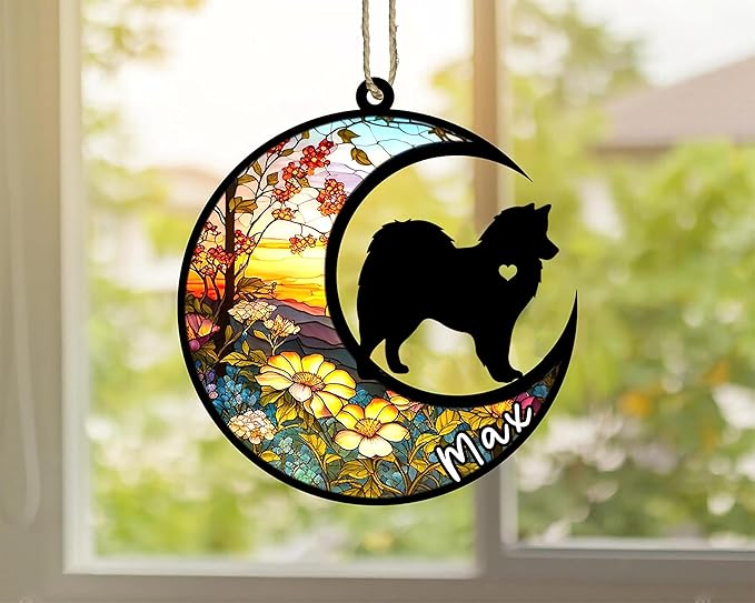 Personalized Dog Memorial, Custom Name American Eskimo Dog Christmas Ornament with Name, Custom Breeds, Pet Loss Light Catcher, Gifts for Lovers Loss of Pet Sympathy on Mothers Day Christmas
