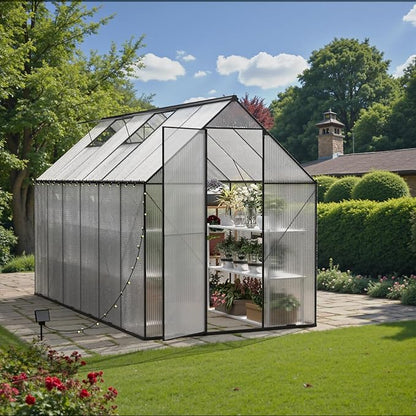 Green House for Outside, Greenhouse for Outdoor, Backyard Green House, Walk-in Garden Greenhouse, Heavy Duty Polycarbonate Greenhouses 6x12
