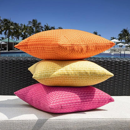 Kevin Textile Outdoor Waterproof Throw Pillow Covers Pack of 2 Valentines Day Weaving Texture Water Resistant Decorative Cushion Covers for Garden Patio Tent Balcony Bench Couch 18x18 Inch, Hot Pink