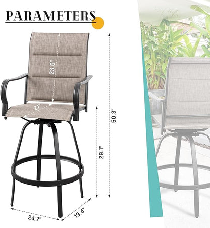Vongrasig 2 Piece Outdoor Patio Swivel Bar Chairs, All Weather Padded Sling Textile High Top Bar Stools, Bistro Set for Backyard, Lawn Garden, Balcony, Gray