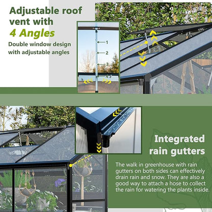 KEIKI 6x8 FT Greenhouse for Outdoors, Large Walk-in Greenhouse with Double Doors and Two Ventilation Windows for Outside Green House Garden Backyard
