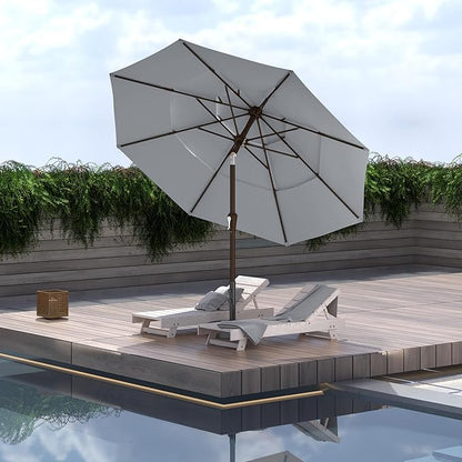 9FT 3-Tier Large Outdoor Patio Umbrella Market Table Umbrella-UV Resistant,Easy Push Button Tilt and Crank,8 Sturdy Fiberglass Ribs Heavy-Duty Pool Umbrella for Deck,Backyard,Garden,Yard,Light Gray