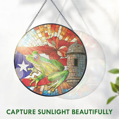 FLAGWIX Christmas Puerto Rico Gifts - Stained Glass Window Hanging 10 in - Puerto Rican Gifts for Women Men, Coqui Sun Catchers Indoor, House Warming Gift for Mom Dad Puerto Rican, Friend Gift Ideas