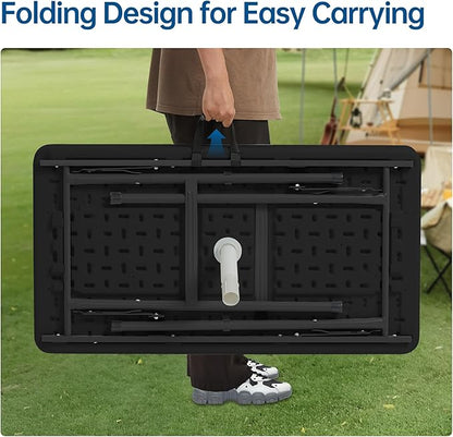 Outdoor Ice Cooler Folding Table, Portable Cooler Table with Removable Matching Skirt, Chill Table for Party BBQ Camping Wedding Black