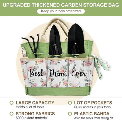 Gifts for Mimi, Mothers Day Mimi Garden Kit Gifts for Grandma Floral Gardening Tools and Durable Garden Tools Organizer Tote, Ideal Gardening Gift for Women on Birthday Plant Lover Present