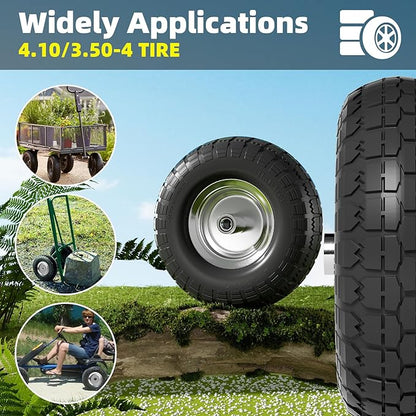 【UPGRADED】4.10/3.50-4 Tire and Wheel Flat Free, 10 Inch Solid Rubber Tire with 5/8”Axle Bore Hole and Double Sealed Bearings, for Dolly Wheels/Hand Truck Wheels/Dump Cart，4 Pack