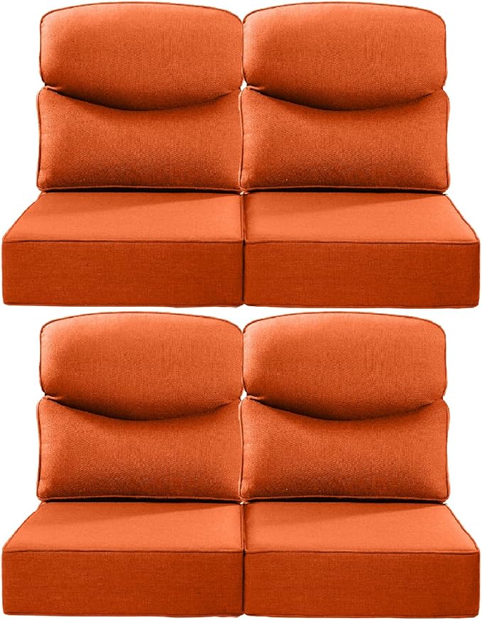 Luxury 22x24/22x25 6-Inch Smile Patio Dining Chair Cushions Set of 4 - Heavy Duty Water Slashproof Outdoor Seat Cushion for Outside Furniture Set Swivel Chairs Loveseat L-Shape Sofa - Orange