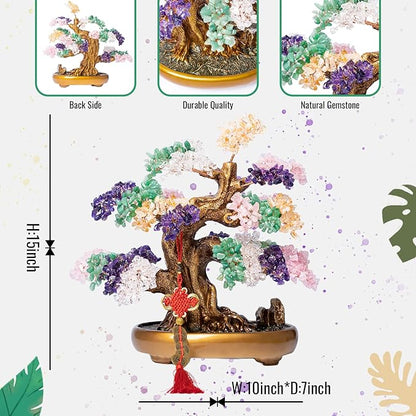 Natural Chakra Gemstone Crystal Bonsai Tree of Life Large Feng Shui Money Tree for Luck and Wealth Desk Decoration(1,251 Gem Count)