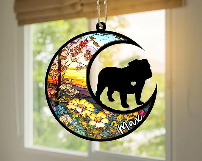 Personalized Dog Memorial, Custom Name Bulldog Dog Christmas Ornament with Name, Custom Breeds, Pet Loss Light Catcher, Gifts for Lovers Loss of Pet Sympathy on Mothers Day Christmas