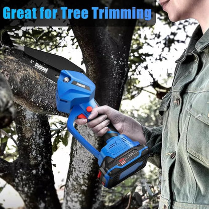 Chainsaw 6 Inch Mini Electric Chain Saw Cordless Battery Powered,Hand Held Saw Pruning Shears Chain for Tree Branches,Courtyard,Household and Garden Gifts for Men Dad Husband Women