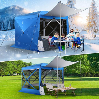 COBIZI 12x12 pop up Gazebo on Clearance Screen Tent for Camping, Scalable Design Outdoor Canopy Tent with Extension Support Poles & sidewalls,with Portable Carrying Bag and Ground Stakes, Blue