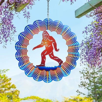 Bigfoot Wind Spinners Big Foot Sasquatch Gifts for Women/Men 12 inch 3D Stainless Steel Hanging Wind Spinner Metal Wind Catchers Kinetic Sculpture for Indoor/Outdoor Decor, Yard Art, Garden Decoration