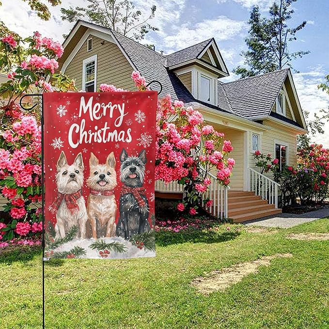 Christmas Dogs Garden Flag Vertical Double Sided Outdoor Yard Flags 12.5x18 Inch Burlap Banners Vertical Double Sided for Outdoor Decor Lawn