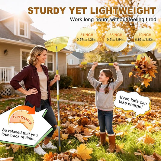Garden Rake for Leaves - Extra Wide 18" Leaf Rake,Lightweight Long Handle for Women Seniors Kids Effortless Clean-Up,23 Non-Clog Flexible Tines for Lawn-Friendly,65” Adjustable Plastic Rakes for Yard