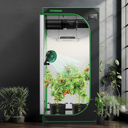 VIVOSUN S336 3x3 Grow Tent, 36"x36"x72" High Reflective Mylar with Observation Window and Floor Tray for Hydroponics Indoor Plant for VS2000/VS3000