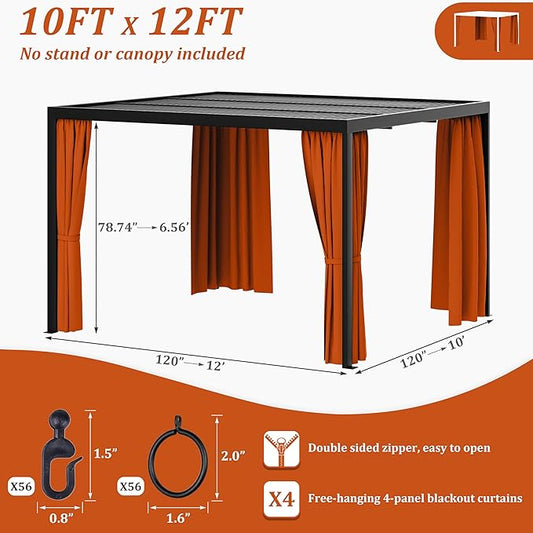 Gazebo Universal Replacement Privacy Curtain,10'×12' Gazebo Outdoor Waterproof Curtains, 4-Panels Sidewall Curtains with Double Zipper for Patio Canopy, Garden and Backyard (Curtain Only)