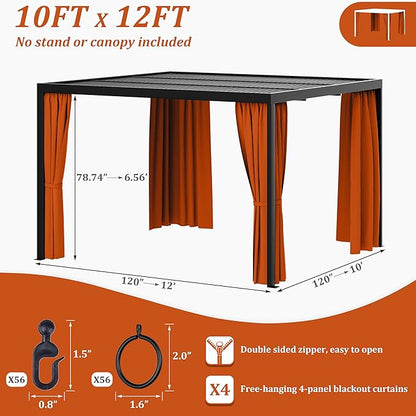 Gazebo Universal Replacement Privacy Curtain,10'×12' Gazebo Outdoor Waterproof Curtains, 4-Panels Sidewall Curtains with Double Zipper for Patio Canopy, Garden and Backyard (Curtain Only)