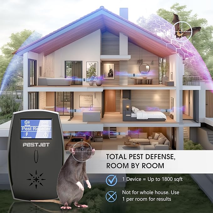 2025 Powerful Ultrasonic Pest Control Plug-in Device with LCD – Electronic Indoor/Outdoor Rodent Deterrent for Mice, Rats, Bats, Squirrels – Sound and Electromagnetic Wave-Based Technology