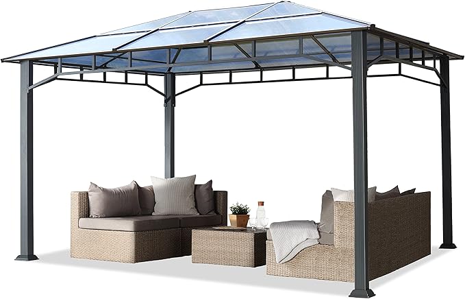 TOOLPORT Hardtop Gazebo 10x13 ft with Aluminum Frame and Approx. 8 mm Polycarbonate Roof