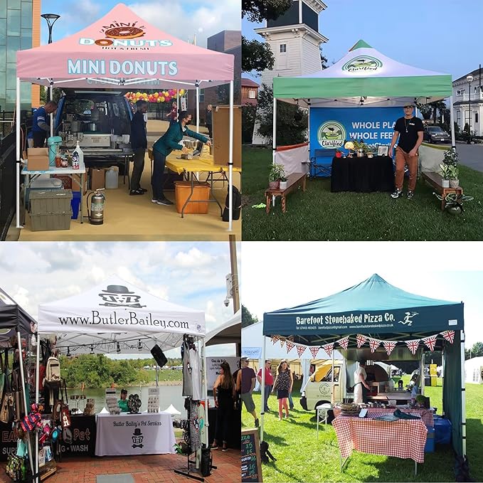 Custom Canopy Tent 10x10 with Logo, Custom 10x10 Pop Up Canopy Tent, Nano-Grade Water Repellent Heavy Duty for Business, w/Roller Bag (1 Full Wall + 2 Half Wall)