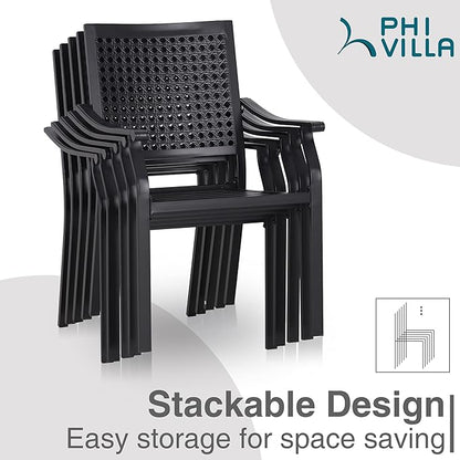 PHI VILLA Outdoor Conversation Set of 5 Piece Patio Furniture Dining Set for 4 Metal Chair Dining Table Set Modern Patio Wood-Like Table with Umbrella Hole for Outdoor Garden,Patio,Yard,Bistro