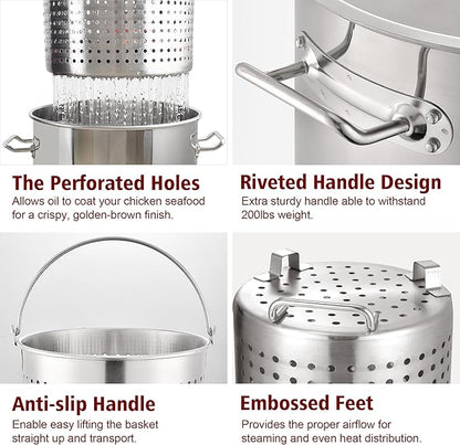 ARC 32QT Stainless Steel Stock pot with 55,000BTU Propane Burner, 6-Piece For Seafood Boil Pot with Basket and Steamer Rack,Cookware for Crawfish Crab Shrimp Lobster Boiling Pot, Turkey Fryer Pot